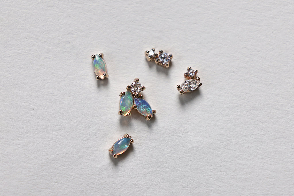 Opal and diamond stud earrings by Sarah & Sebastian