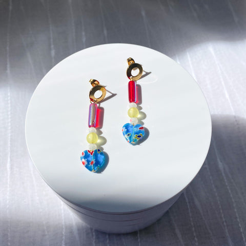 Blue and red millefiori earrings