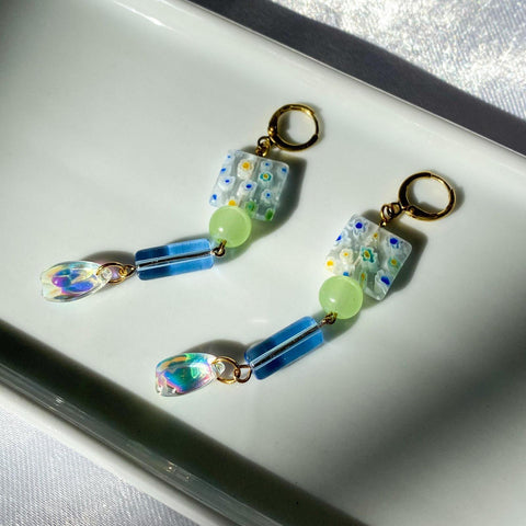 Square millefiori dangle earrings by roop jewelry