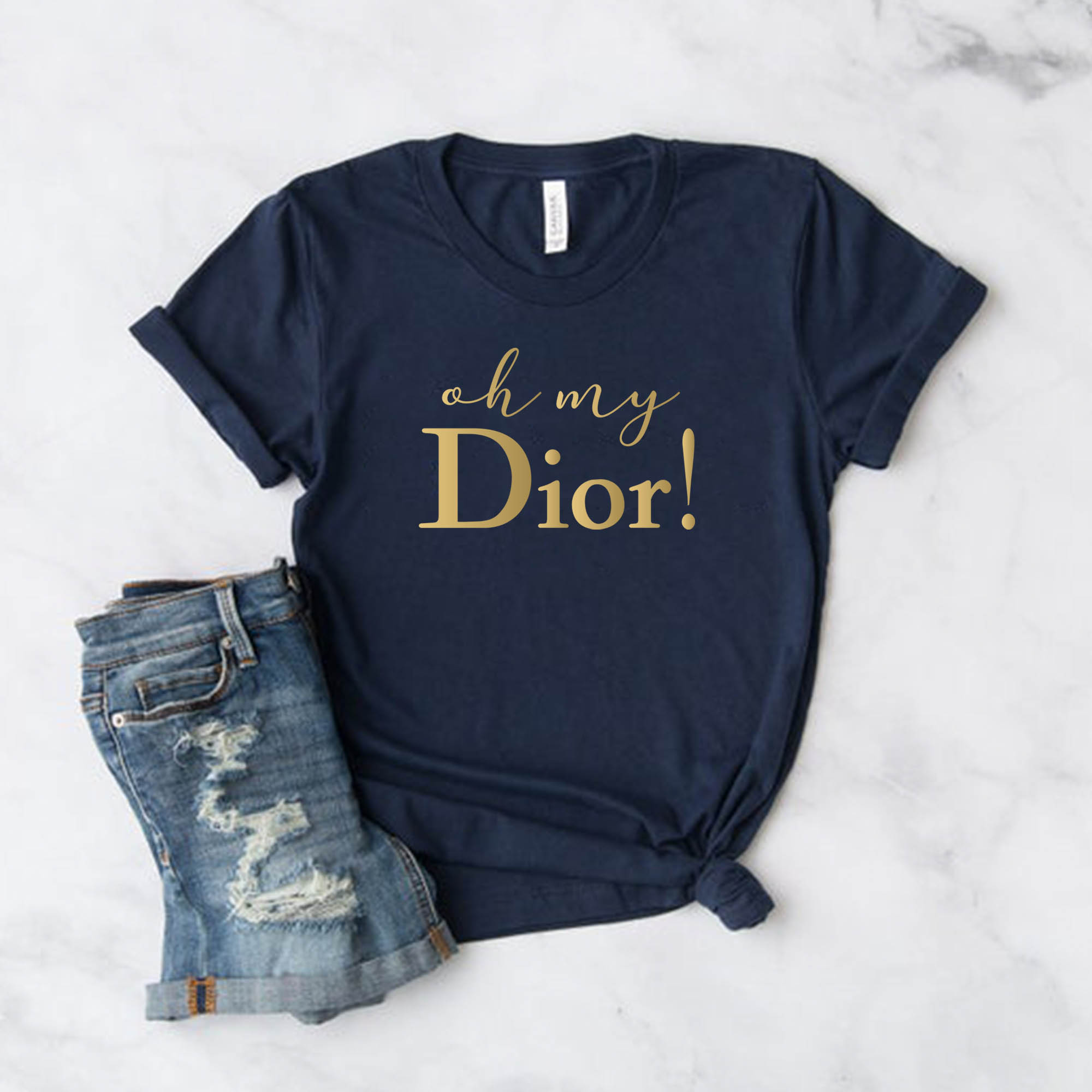 TShirt Navy Blue Toile de Jouy Cotton and Linen Jersey  DIOR