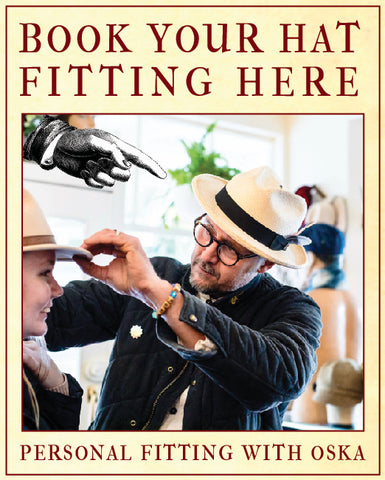 book hat fitting with the Panama Hat Guy