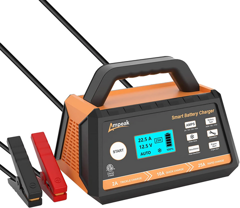 Ampeak 2/10/25A Smart Battery Charger/Maintainer 12V Fully Automatic with Engine Start