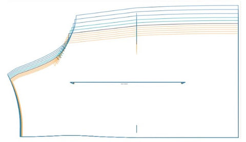 The graded back lining pattern piece, showing the different size rules.