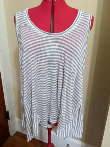 Horizontal striped knit fabric did not work for this top because the drape distorts the stripes.