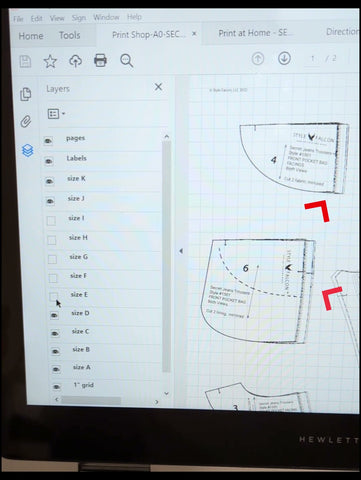A screenshot of the "layers" feature of a digital Style Falcon sewing pattern.