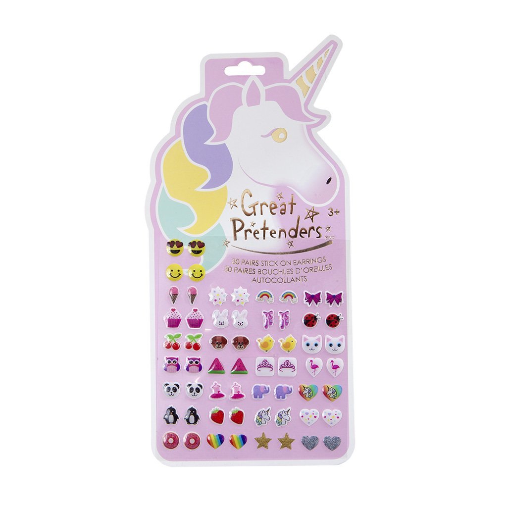 30-Day Stick-On Earrings Kiddie Jewelry Rainbows Unicorn Horse Pony Daily  Sets