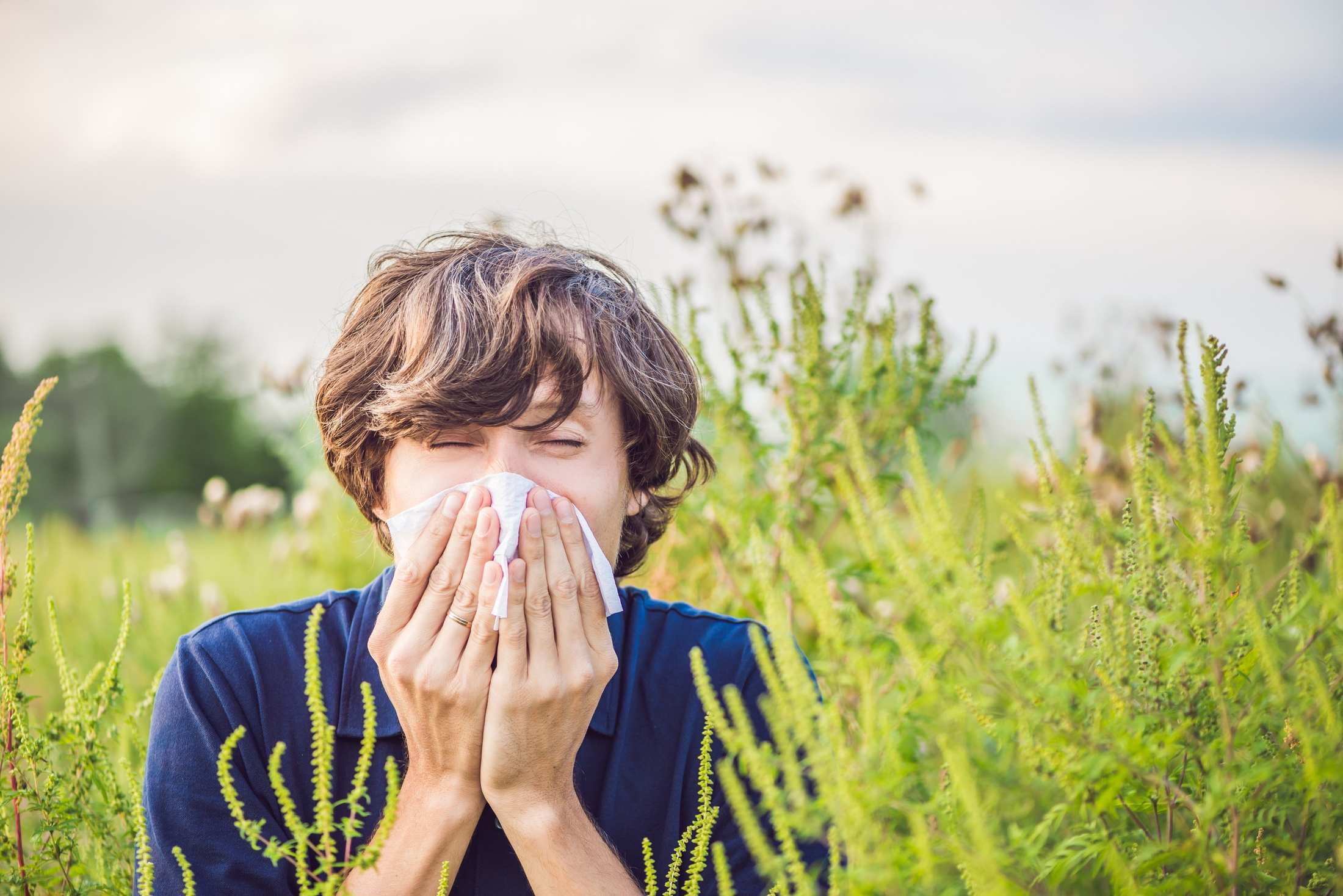 A young man with hayfever