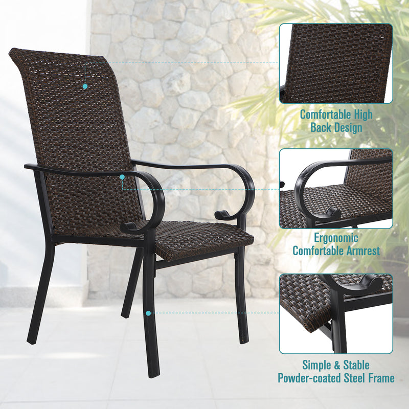 PHI VILLA 7-Piece Outdoor Patio Dining Set with Wood-look Rectangle Table & 6 Cushioned Rattan Dining Chairs