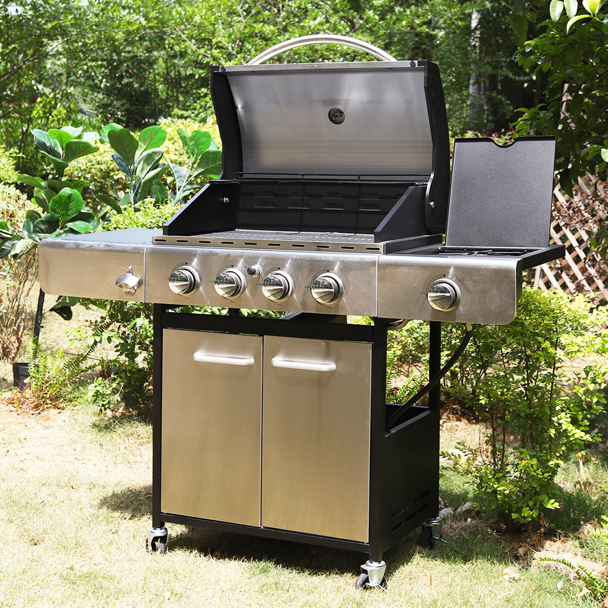 Image of Captiva Designs Patio Propane BBQ Gas Grill with 4 * 8000 BTU Grilling Burners and 10,000 Side Burner