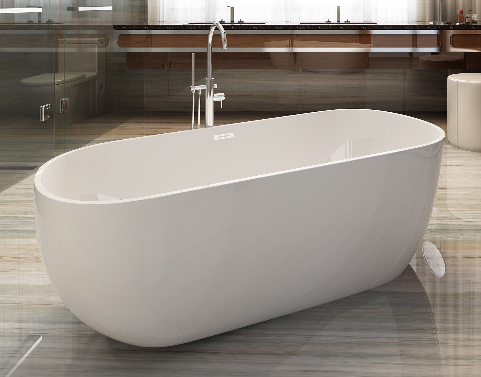 ALFI brand AB8839 67 inch White Oval Acrylic Free Standing Soaking Bathtub
