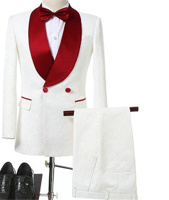 JVMNCUL High Quality White Double Breasted Mens Tuxedos Peaked Lapel Slim Fit Wedding Jacket and Pants Tailor Blazer