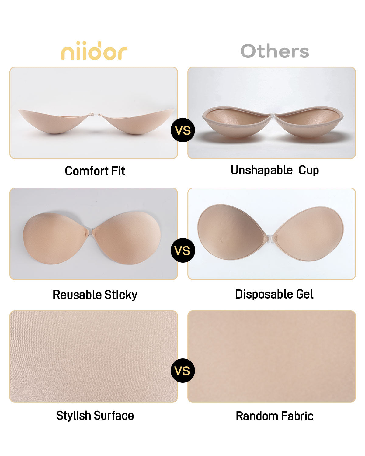 Niidor Breathable Push up Bras Sticky Bra for Aruba