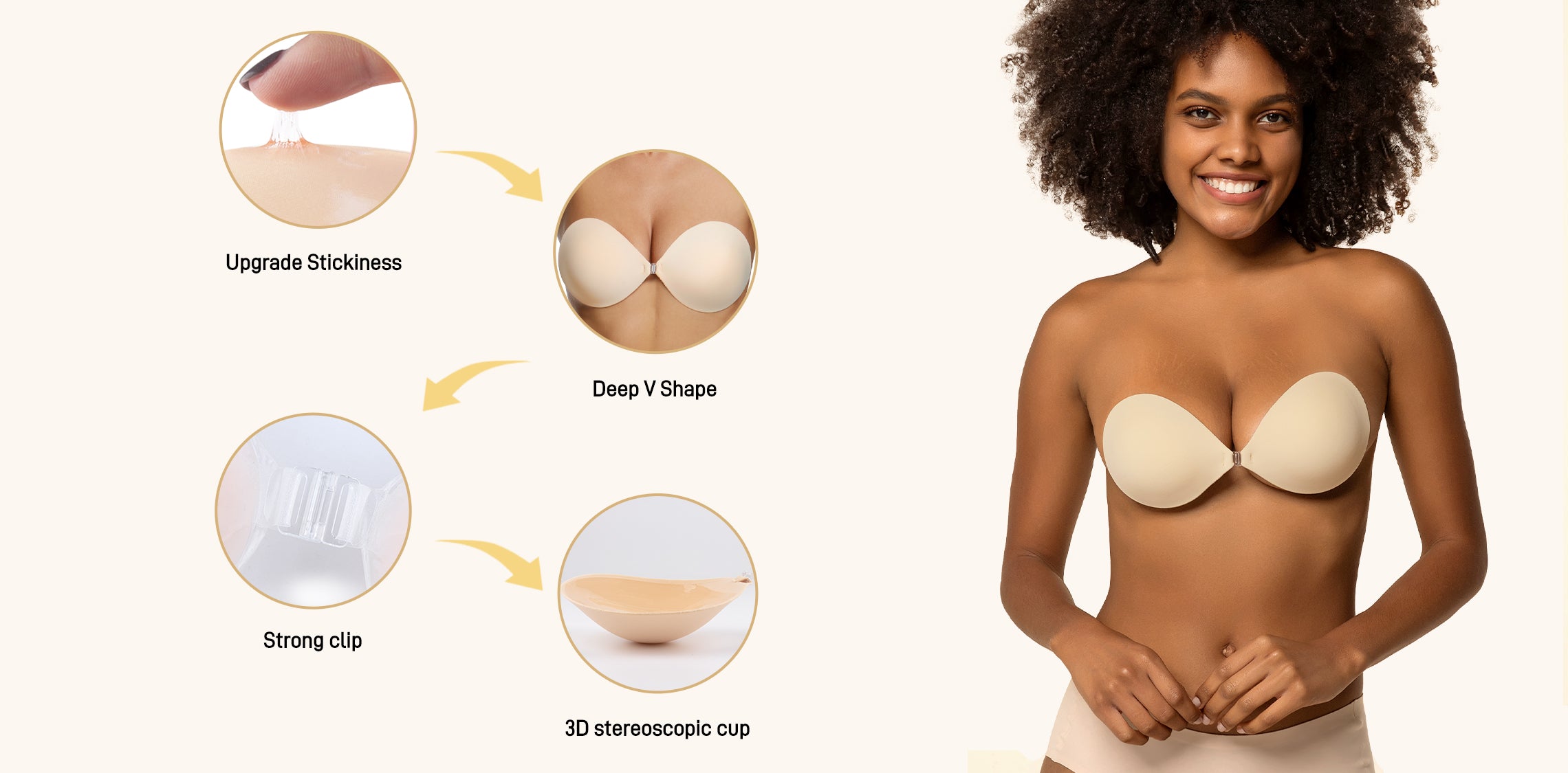 Niidor Adhesive Bra Strapless Sticky Bra Invisible Reusable Backless Bra  for Women Mocha