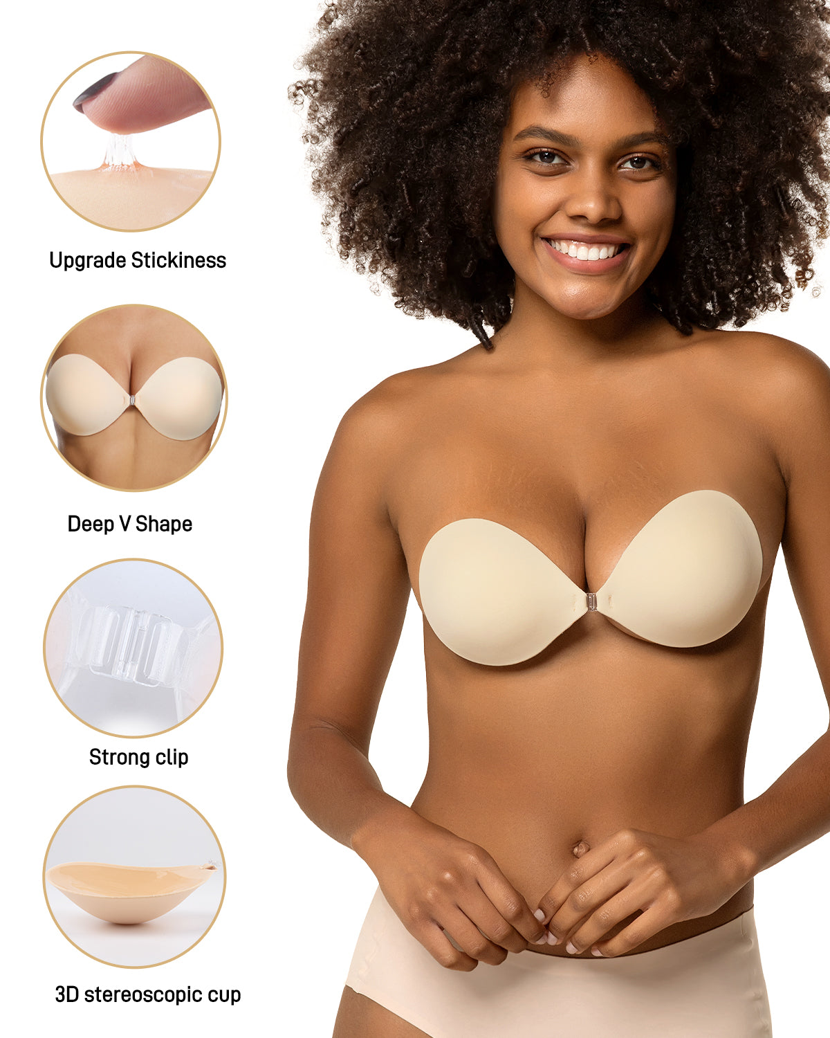  Niidor Adhesive Sticky Bra Strapless Fabric Bra Invisible for  Women Daily Backless Dress with Nipple Covers Beige A : Clothing, Shoes &  Jewelry