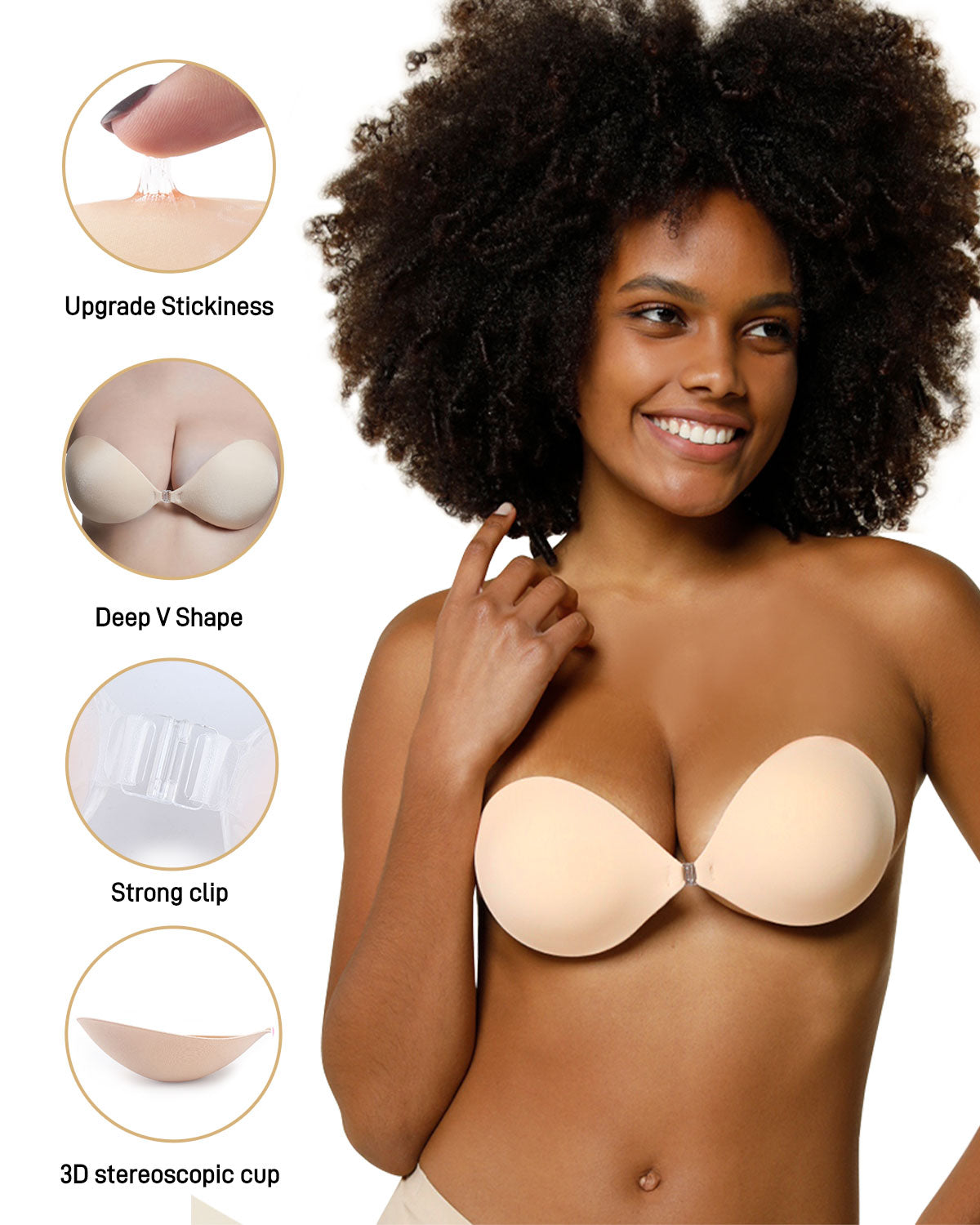 Niidor Women's Reusable Sticky Push-up Bra Backless Strapless