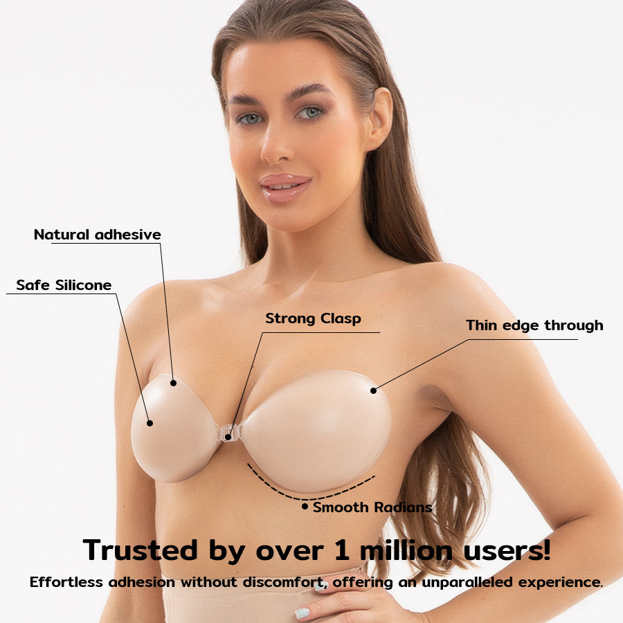 Niidor Adhesive Bra Strapless Sticky Invisible Wing-Shape Silicone Push up  Bra for Backless Dress with Nipple Covers