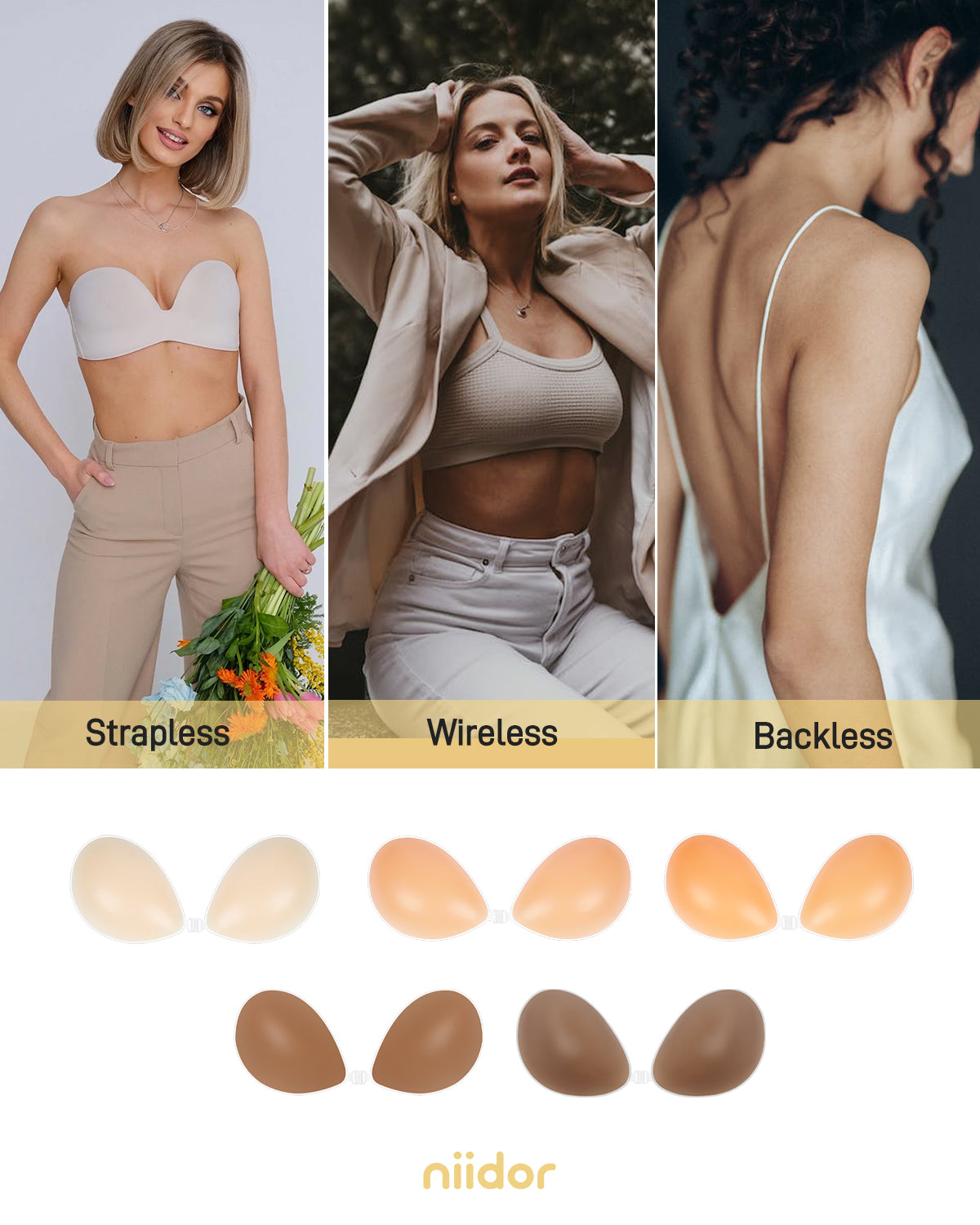 Niidor Adhesive Bra - Strapless Support for Backless Dress