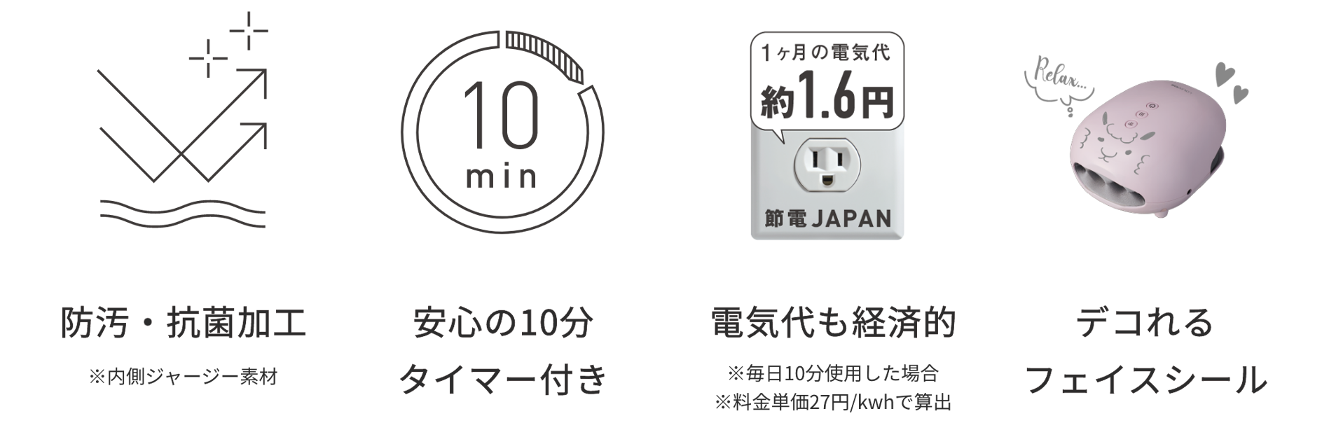 防汚・抗菌加工/安心の10分タイマー付き/電気代も経済的/デコれるフェイスシール