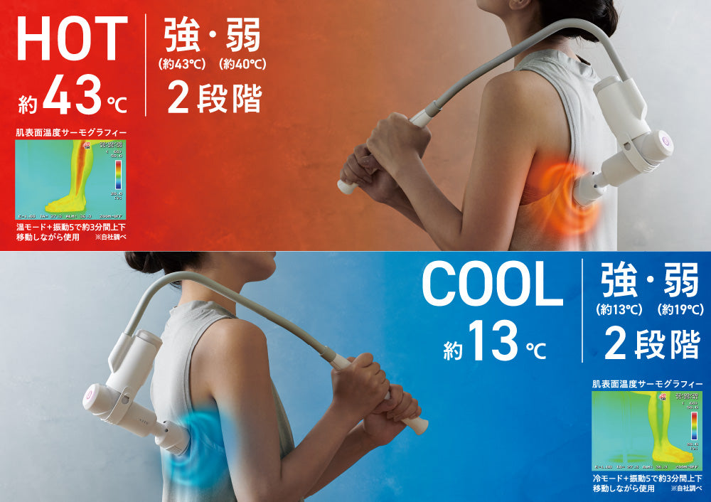 HOT約43℃、COOL約13℃、各2段階