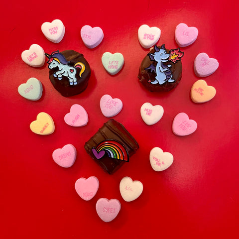 pinsnickety horse show number pins in a heart-shaped valentine's day candy arrangement