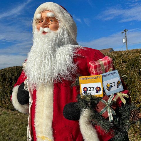 santa carrying two pairs of pinsnickety horse show number pins in his gift sack
