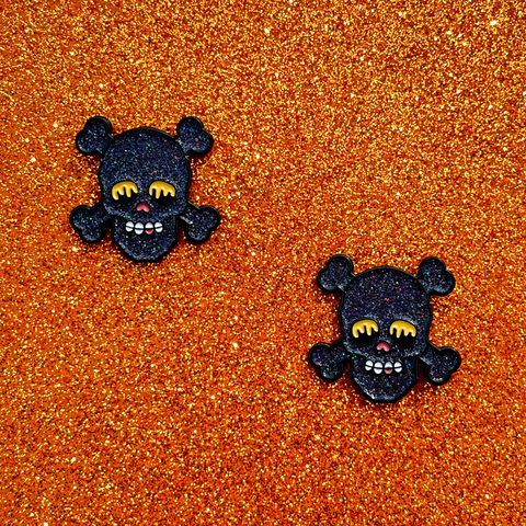 pinsnickety special edition black skull horse show numberpins on a sparkly orange background