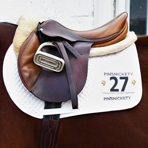 pinsnickety lightning bolt horse show number pins in special edition electric lightning bolt on a saddle pad