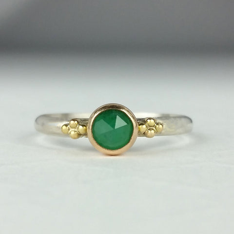 Green Goddess Rustic Rose Cut Emerald Ring