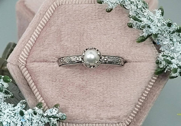 Petite Edwardian Pearl Engagement Ring