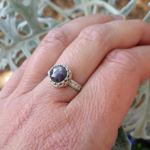 Rustic Purple Sapphire Ring in Sterling Silver