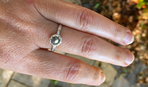 Rustic Gray Diamond Engagement Ring in Sterling Silver