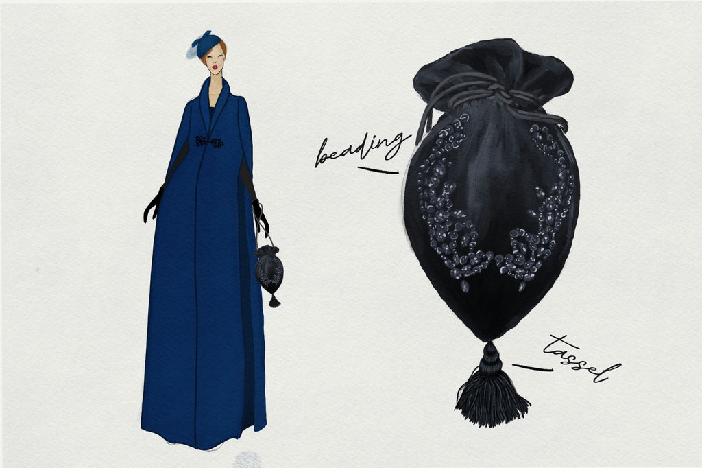 Fashion sketch of bag for Netflix's Series Queen Charlotte: A Bridgerton Story