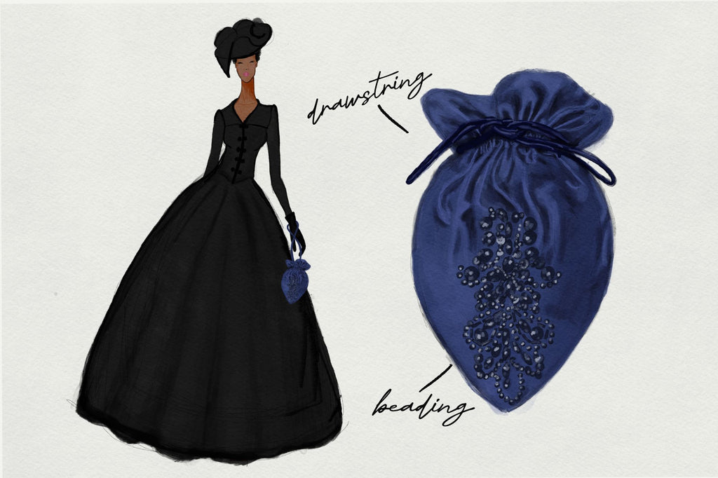 Fashion sketch of bag for Netflix's Series Queen Charlotte: A Bridgerton Story
