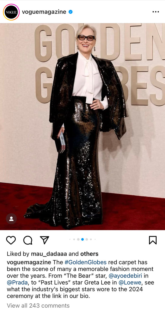 VOGUE Instagram Post of Merly Streep at Golden Globes