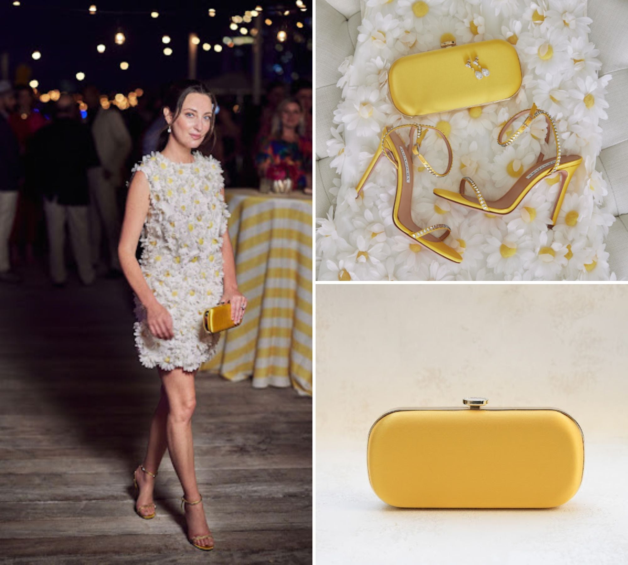  Micaela Erlanger with Italian satin Yellow clutch from The Bella Rosa Collection