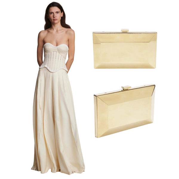 Anika Bustier wedding dress from Danielle Frankel with Milan Gold Clutch