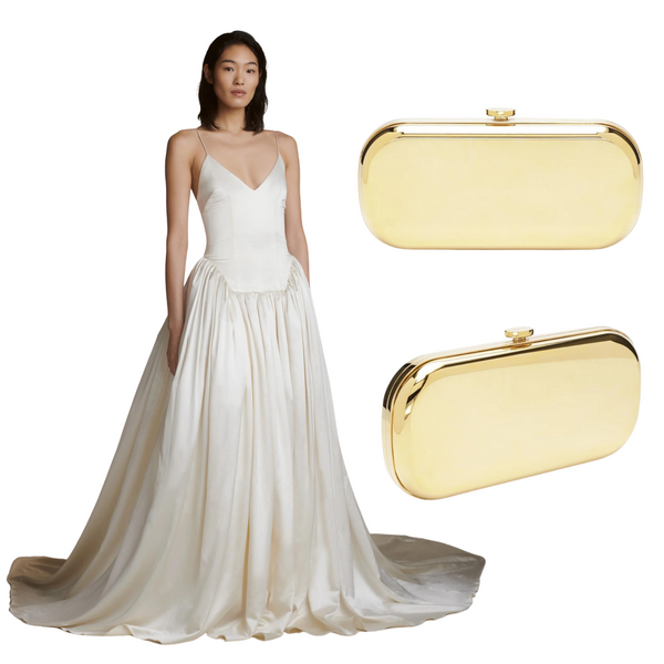Nina Wedding Dress by Danielle Frankel with a Golden Reflective Bella Clutch