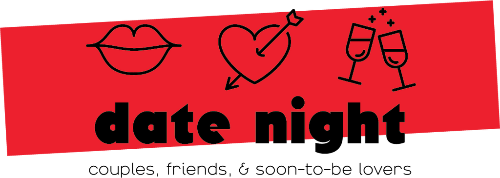 date night graphic with lips, heart, and glasses clinking