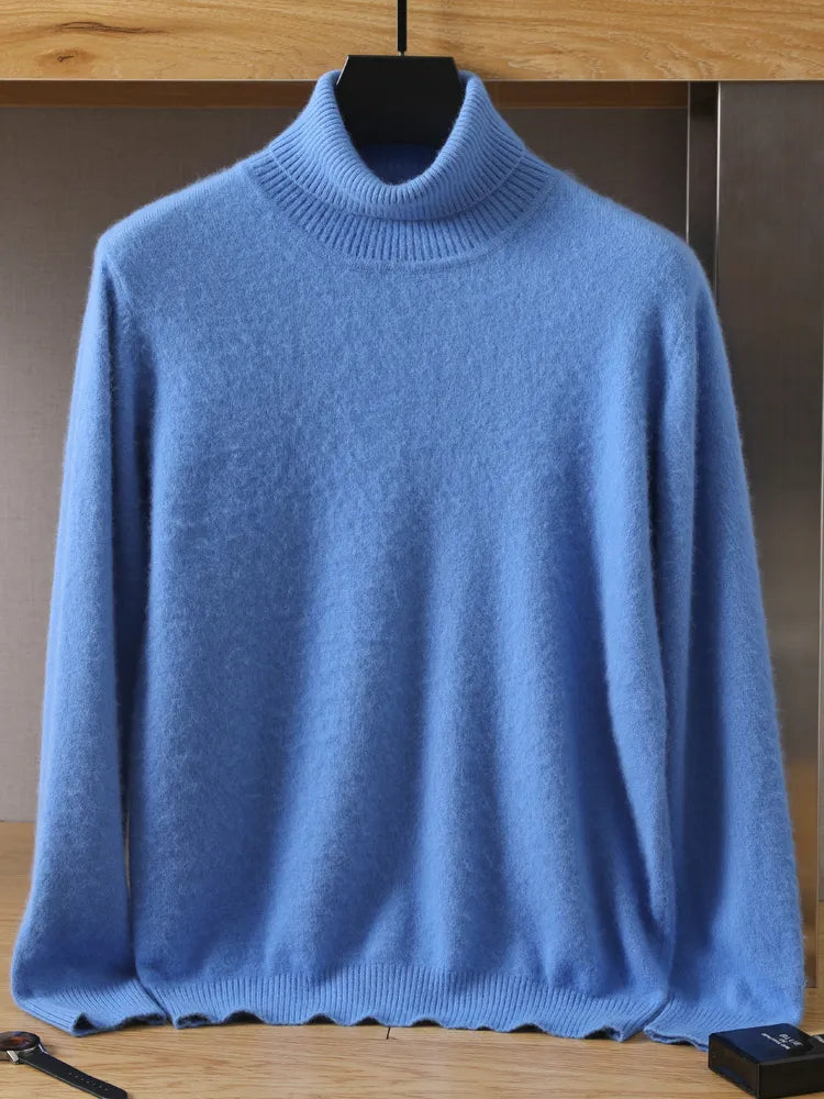 Mink velvet cashmere men pullover blue