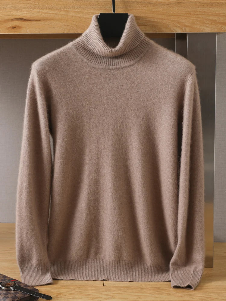 Mink velvet cashmere men pullover brown