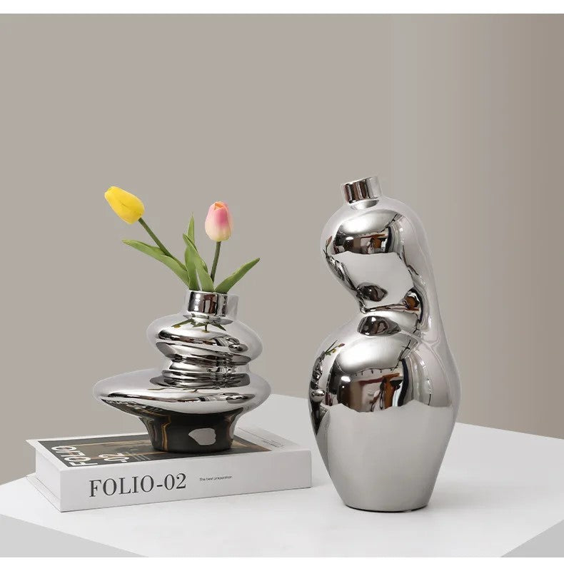 Silver plated stylish vases different shapes