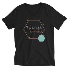 Load image into Gallery viewer, Nourish Yourself Short Sleeve V-Neck T-Shirt - Black
