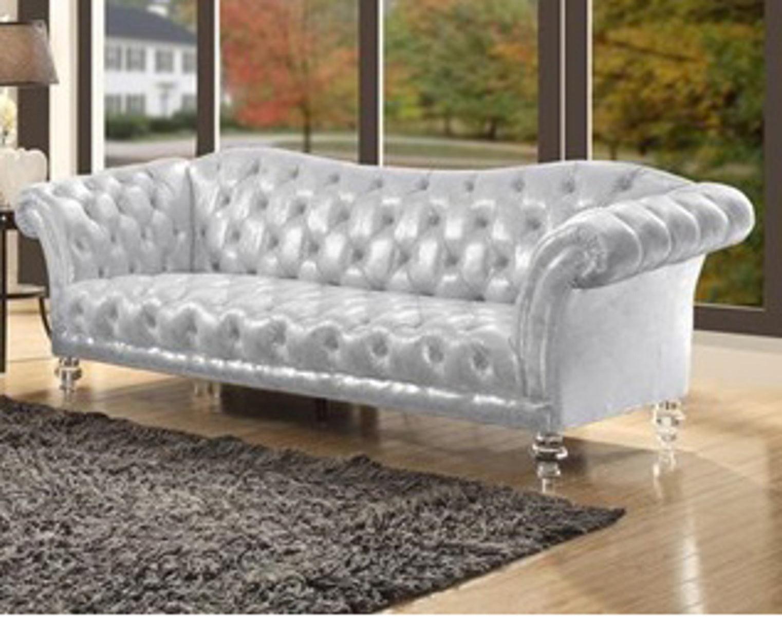 Metallic Silver Acme Furniture Dixie Sofa, Model 52780