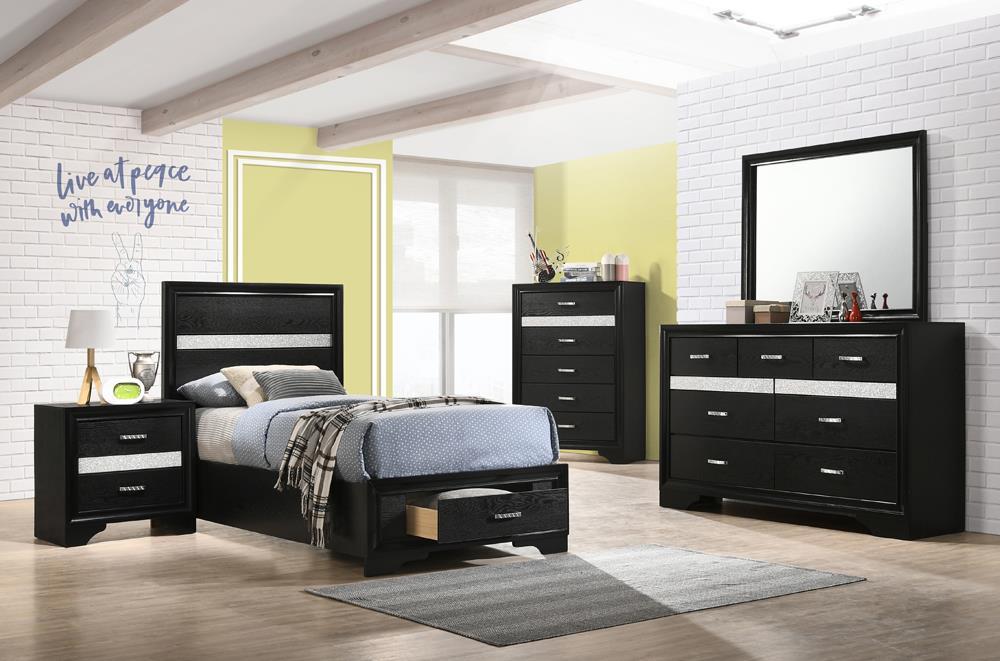Stylish Black Miranda Twin Bed with Ample Storage