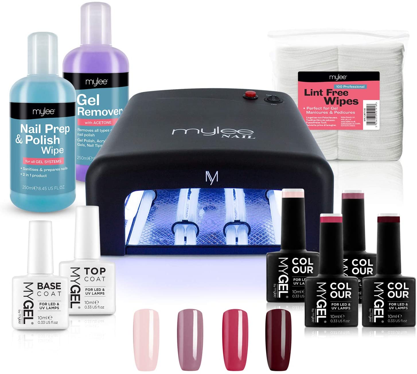 Mylee Black UV Lamp Kit w/ Gel Nail Polish Essentials - Long Lasting At Home Manicure/Pedicure
