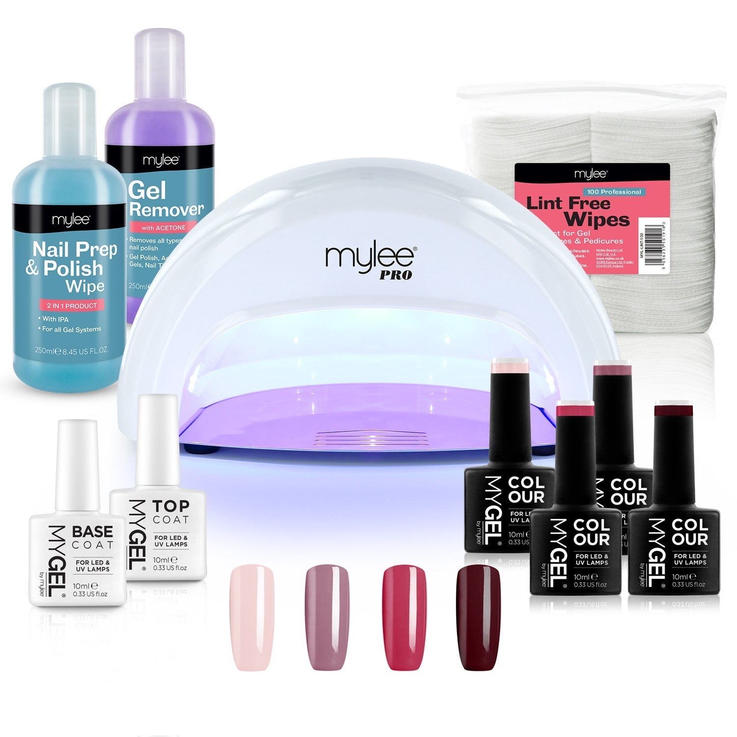 Mylee White Convex Curing Lamp Kit w/ Gel Nail Polish Essentials (Worth 104.50) - Long Lasting At Home Manicure/Pedicure