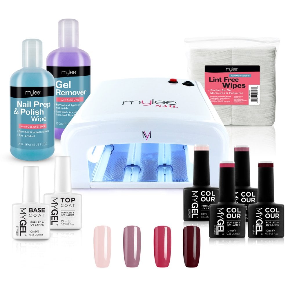 Mylee White UV Lamp Kit w/ Gel Nail Polish Essentials - Long Lasting At Home Manicure/Pedicure