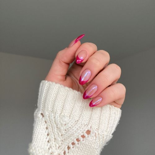 pink chrome french tips 1695810760597