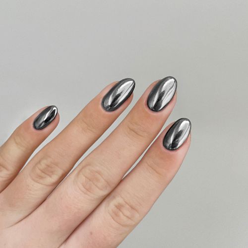24pcs Cool Punk Style Magic Brown Chrome Shiny Medium Almond Press On Nails  Holographic Nail Dust Ice Neon Mermaid Mirror Artificial Nails &1sheet  Tape&1pc Nail… in 2024 | Chrome mirror nails, Black