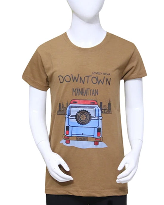 Boys  Printed T Shirt (DownTown) Brown